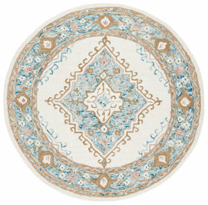 Micro-Loop 953  Hand Tufted 100% Fine Indian Wool Pile Rug Ivory / Blue