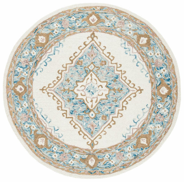 Micro-Loop 953  Hand Tufted 100% Fine Indian Wool Pile Rug Ivory / Blue