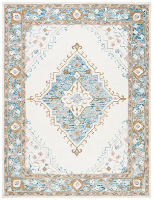 Micro-Loop 953  Hand Tufted 100% Fine Indian Wool Pile Rug Ivory / Blue