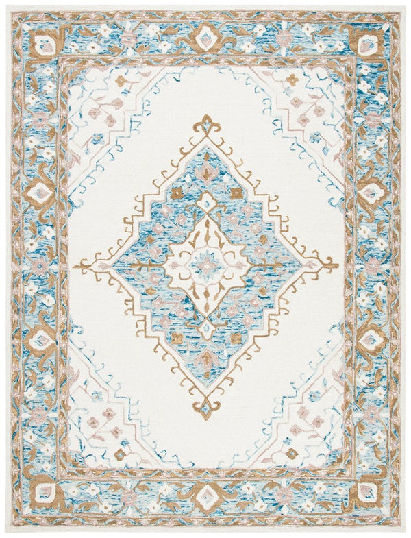 Micro-Loop 953  Hand Tufted 100% Fine Indian Wool Pile Rug Ivory / Blue