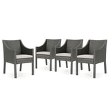 Antibes Outdoor Grey Wicker Dining Chairs with Silver Water Resistant Cushions Noble House