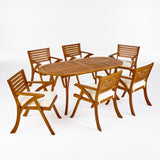 Hermosa Outdoor 6 Seater Acacia Wood Oval Dining Set with Cushions