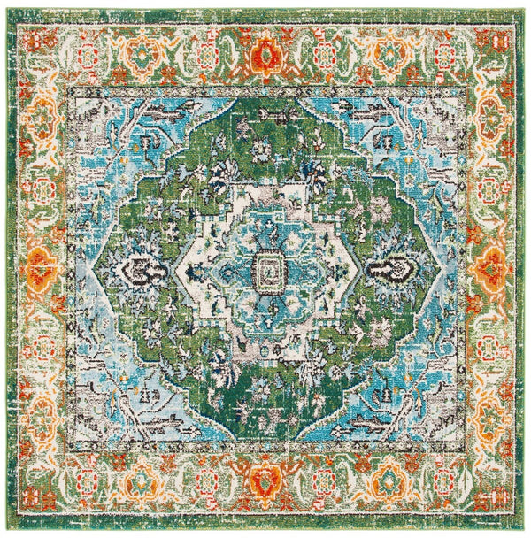 Monaco 207 Traditional Power Loomed 100% Polypropylene Friese Rug Green / Turquoise