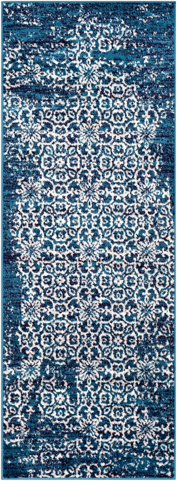 Monte Carlo MNC-2303 Traditional Polypropylene Rug MNC2303-2773 Sky Blue, Navy, White, Light Gray 100% Polypropylene 2'7" x 7'3"