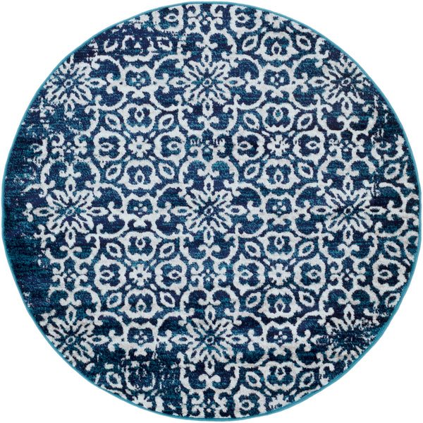 Monte Carlo MNC-2303 Traditional Polypropylene Rug MNC2303-53RD Sky Blue, Navy, White, Light Gray 100% Polypropylene 5'3" Round