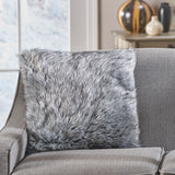 Warrin Furry GlamDark Grey and Light Grey Streak Faux Fur Throw Pillow Noble House