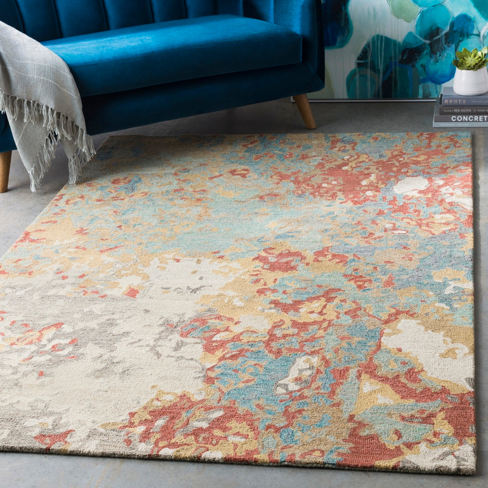 Modern Nouveau MNV-1000 Modern Wool Rug MNV1000-810 Rust, Aqua, Seafoam, Navy, Tan, Camel, Wheat 100% Wool 8' x 10'
