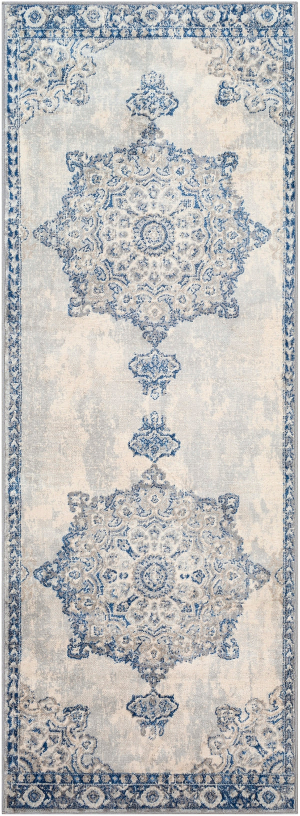 Monaco MOC-2303 Traditional Polypropylene Rug MOC2303-2773 Navy, Medium Gray, Cream, Silver Gray, Khaki, Bright Blue 100% Polypropylene 2'7" x 7'3"