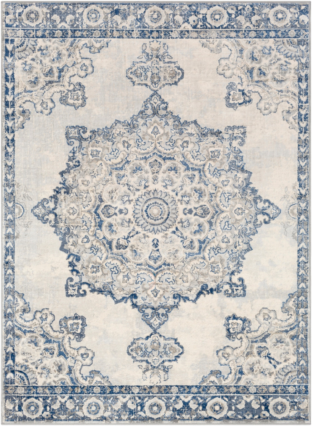 Monaco MOC-2303 Traditional Polypropylene Rug MOC2303-810123 Navy, Medium Gray, Cream, Silver Gray, Khaki, Bright Blue 100% Polypropylene 8'10" x 12'3"