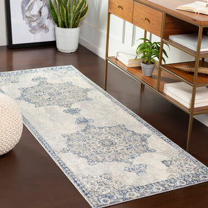 Monaco MOC-2303 Traditional Polypropylene Rug MOC2303-2773 Navy, Medium Gray, Cream, Silver Gray, Khaki, Bright Blue 100% Polypropylene 2'7" x 7'3"