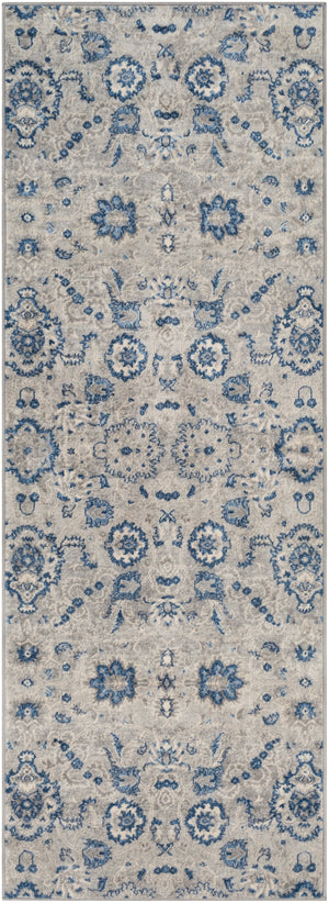Monaco MOC-2308 Traditional Polypropylene Rug MOC2308-2773 Medium Gray, Silver Gray, Bright Blue, Navy, Cream 100% Polypropylene 2'7" x 7'3"
