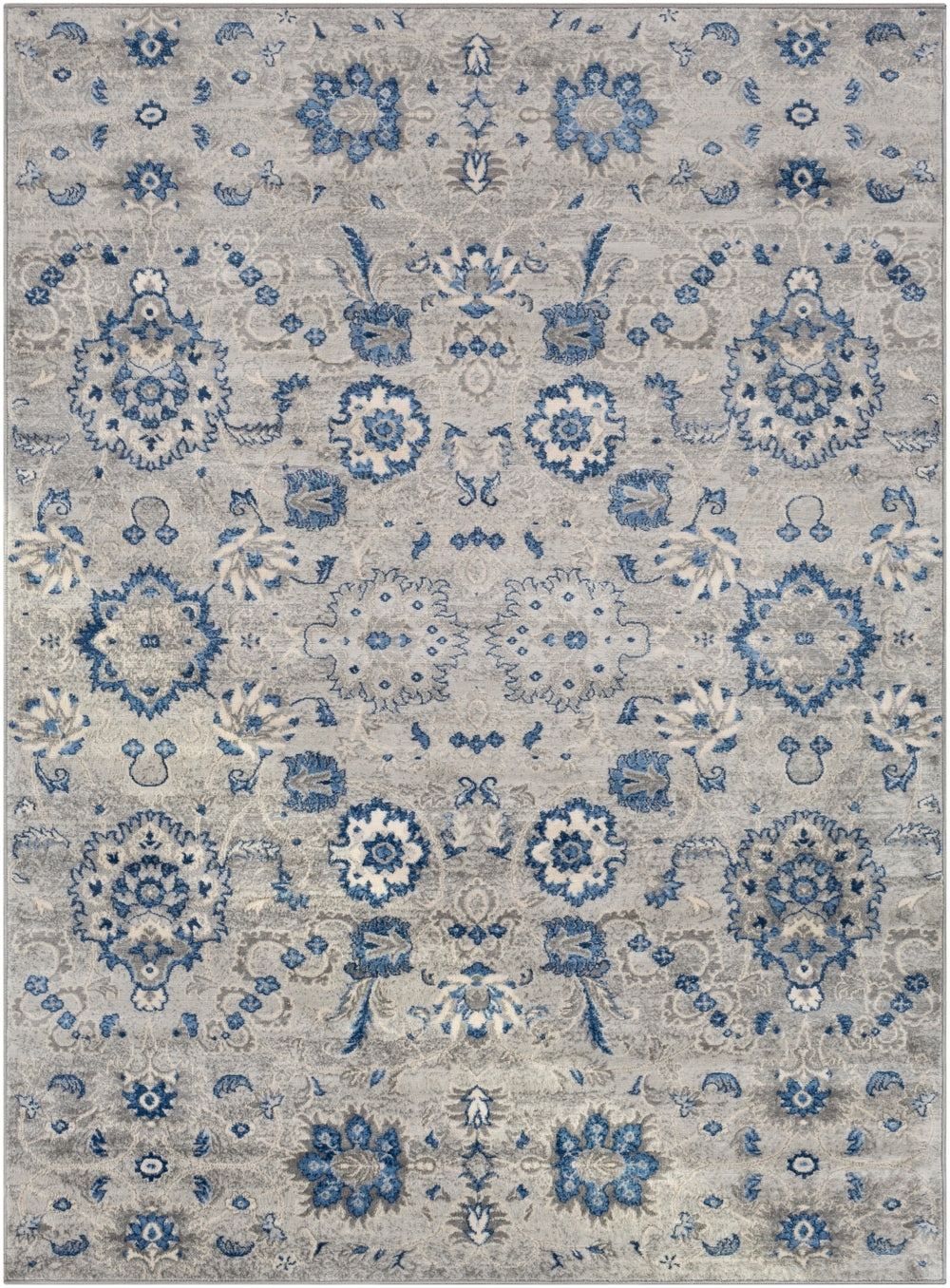 Monaco MOC-2308 Traditional Polypropylene Rug MOC2308-810123 Medium Gray, Silver Gray, Bright Blue, Navy, Cream 100% Polypropylene 8'10" x 12'3"