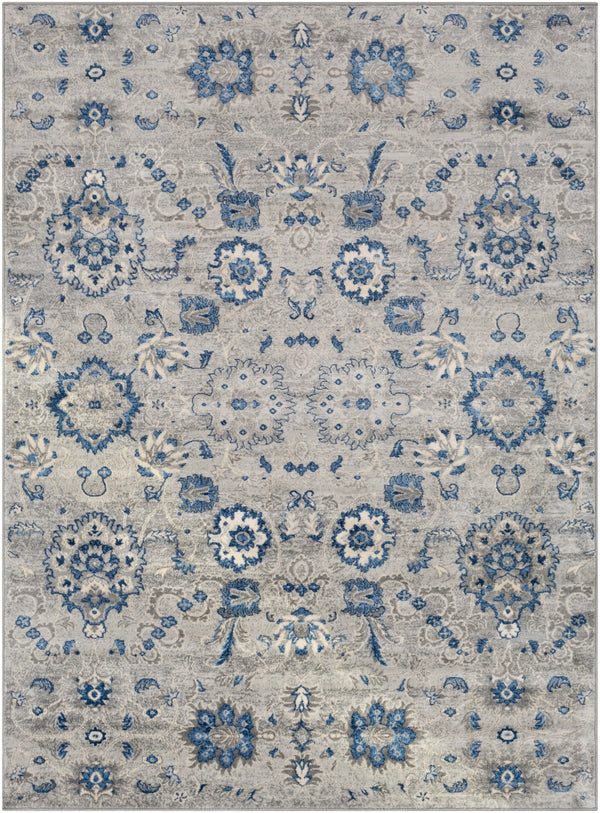 Monaco MOC-2308 Traditional Polypropylene Rug MOC2308-810123 Medium Gray, Silver Gray, Bright Blue, Navy, Cream 100% Polypropylene 8'10" x 12'3"