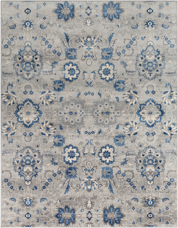Monaco MOC-2308 Traditional Polypropylene Rug MOC2308-710103 Medium Gray, Silver Gray, Bright Blue, Navy, Cream 100% Polypropylene 7'10" x 10'3"