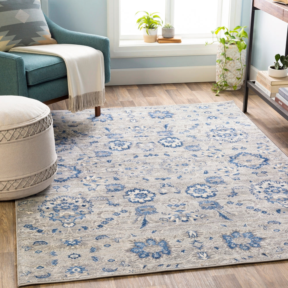 Monaco MOC-2308 Traditional Polypropylene Rug MOC2308-810123 Medium Gray, Silver Gray, Bright Blue, Navy, Cream 100% Polypropylene 8'10" x 12'3"