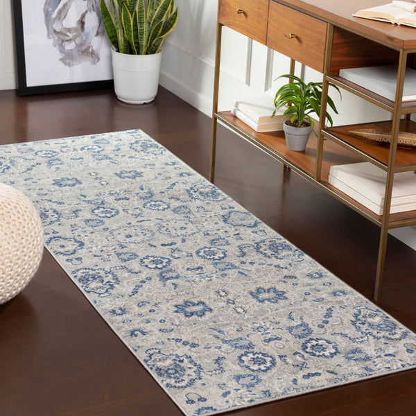 Monaco MOC-2308 Traditional Polypropylene Rug MOC2308-2773 Medium Gray, Silver Gray, Bright Blue, Navy, Cream 100% Polypropylene 2'7" x 7'3"