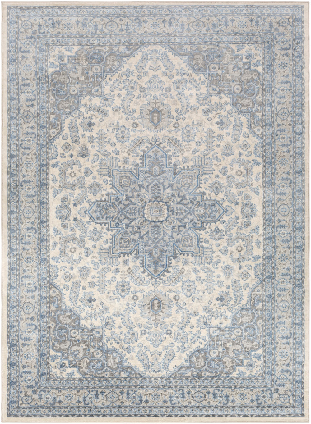 Monaco MOC-2313 Traditional Polypropylene Rug MOC2313-810123 Bright Blue, Cream, Silver Gray, Medium Gray 100% Polypropylene 8'10" x 12'3"