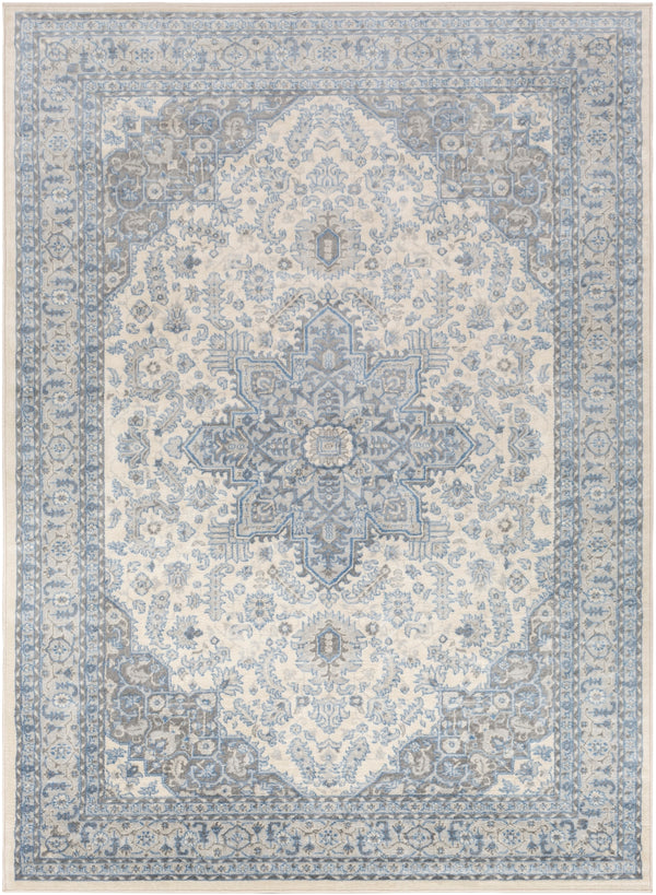 Monaco MOC-2313 Traditional Polypropylene Rug MOC2313-810123 Bright Blue, Cream, Silver Gray, Medium Gray 100% Polypropylene 8'10" x 12'3"