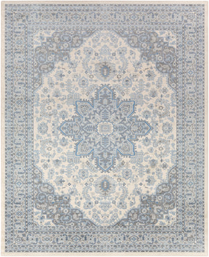 Monaco MOC-2313 Traditional Polypropylene Rug MOC2313-710103 Bright Blue, Cream, Silver Gray, Medium Gray 100% Polypropylene 7'10" x 10'3"
