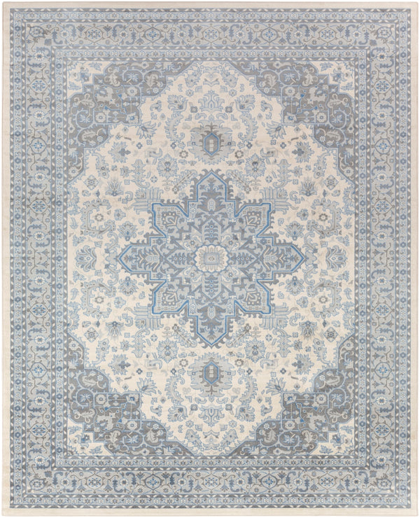 Monaco MOC-2313 Traditional Polypropylene Rug MOC2313-710103 Bright Blue, Cream, Silver Gray, Medium Gray 100% Polypropylene 7'10" x 10'3"