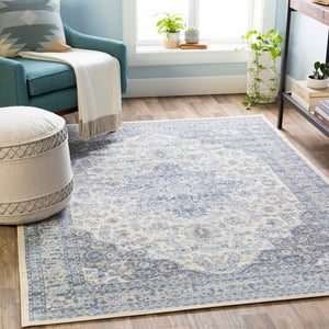 Monaco MOC-2313 Traditional Polypropylene Rug MOC2313-810123 Bright Blue, Cream, Silver Gray, Medium Gray 100% Polypropylene 8'10" x 12'3"