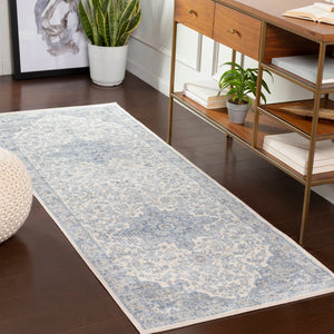 Monaco MOC-2313 Traditional Polypropylene Rug MOC2313-2773 Bright Blue, Cream, Silver Gray, Medium Gray 100% Polypropylene 2'7" x 7'3"