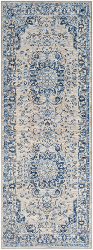 Monaco MOC-2318 Traditional Polypropylene Rug MOC2318-2773 Navy, Bright Blue, Medium Gray, Silver Gray, Cream 100% Polypropylene 2'7" x 7'3"