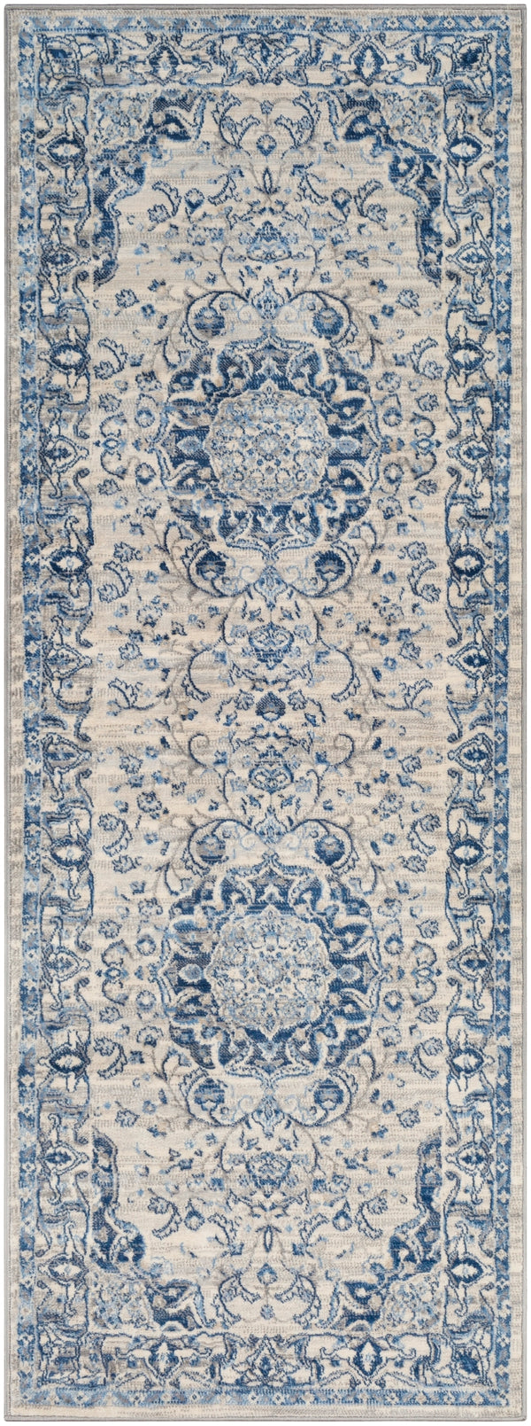Monaco MOC-2318 Traditional Polypropylene Rug MOC2318-2773 Navy, Bright Blue, Medium Gray, Silver Gray, Cream 100% Polypropylene 2'7" x 7'3"