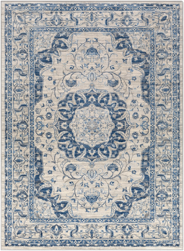 Monaco MOC-2318 Traditional Polypropylene Rug MOC2318-810123 Navy, Bright Blue, Medium Gray, Silver Gray, Cream 100% Polypropylene 8'10" x 12'3"