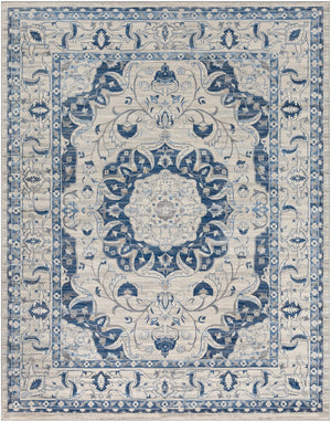 Monaco MOC-2318 Traditional Polypropylene Rug MOC2318-710103 Navy, Bright Blue, Medium Gray, Silver Gray, Cream 100% Polypropylene 7'10" x 10'3"