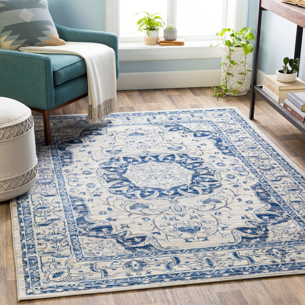 Monaco MOC-2318 Traditional Polypropylene Rug MOC2318-810123 Navy, Bright Blue, Medium Gray, Silver Gray, Cream 100% Polypropylene 8'10" x 12'3"