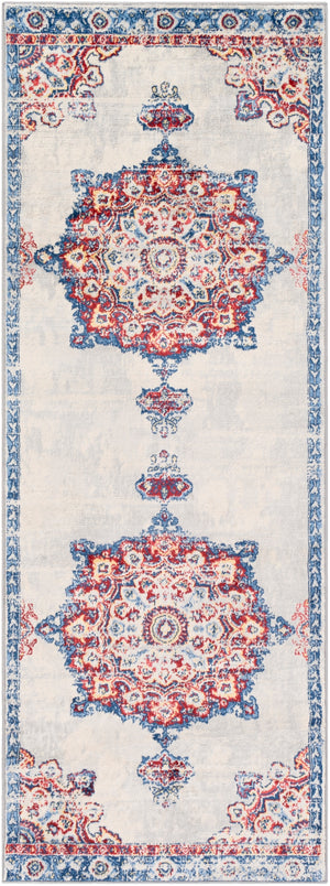 Monaco MOC-2319 Traditional Polypropylene Rug MOC2319-2773 Dark Blue, Denim, Dark Red, Butter, Coral, Silver Gray, Cream 100% Polypropylene 2'7" x 7'3"