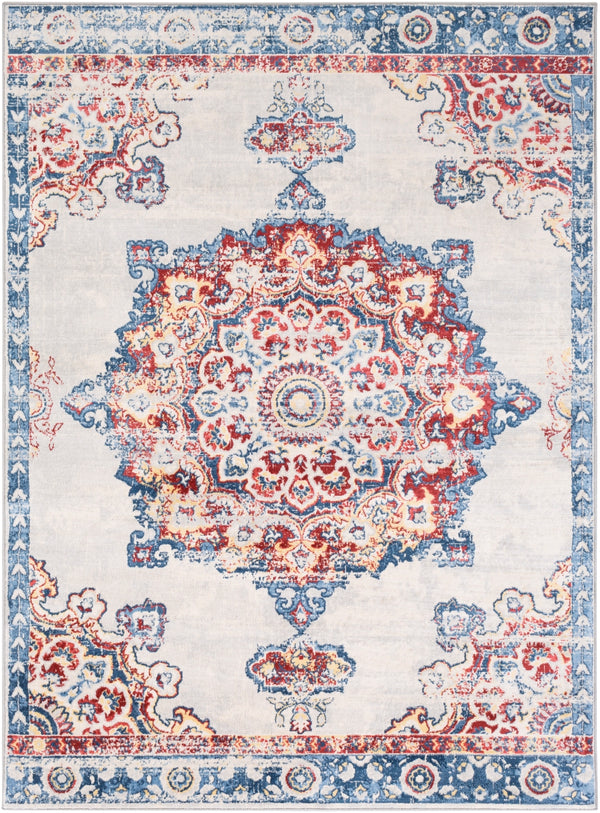 Monaco MOC-2319 Traditional Polypropylene Rug MOC2319-810123 Dark Blue, Denim, Dark Red, Butter, Coral, Silver Gray, Cream 100% Polypropylene 8'10" x 12'3"