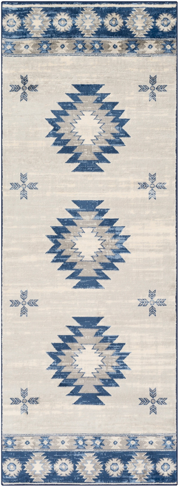 Monaco MOC-2321 Rustic Polypropylene Rug MOC2321-2773 Navy, Bright Blue, Medium Gray, Silver Gray, Cream 100% Polypropylene 2'7" x 7'3"