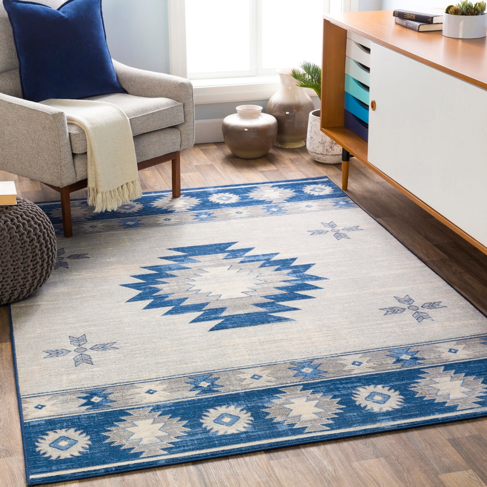 Monaco MOC-2321 Rustic Polypropylene Rug MOC2321-810123 Navy, Bright Blue, Medium Gray, Silver Gray, Cream 100% Polypropylene 8'10" x 12'3"