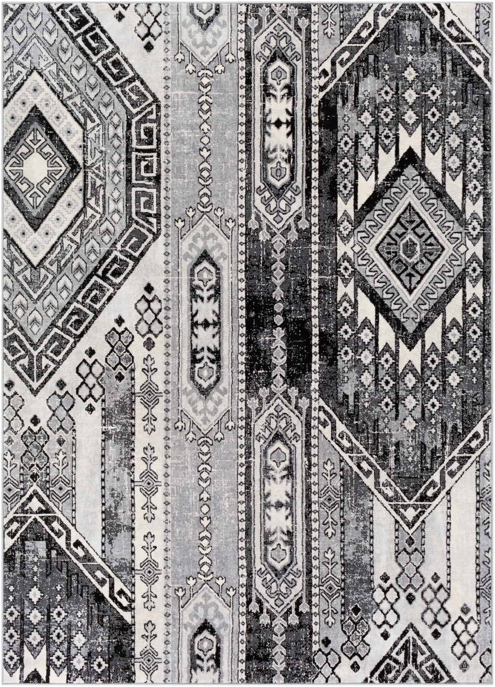 Monaco MOC-2325 Global Polypropylene Rug MOC2325-810123 Black, Medium Gray, Silver Gray, Cream 100% Polypropylene 8'10" x 12'3"