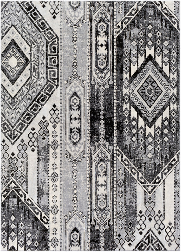 Monaco MOC-2325 Global Polypropylene Rug MOC2325-810123 Black, Medium Gray, Silver Gray, Cream 100% Polypropylene 8'10" x 12'3"