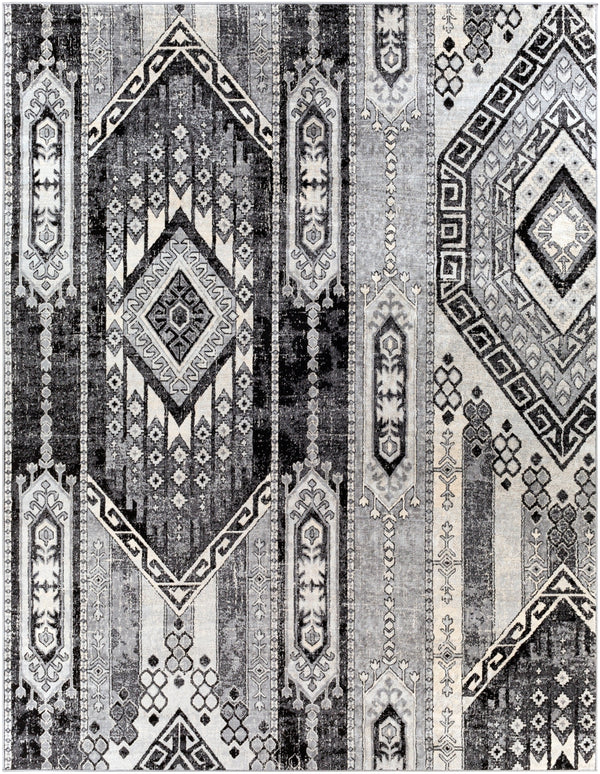 Monaco MOC-2325 Global Polypropylene Rug MOC2325-710103 Black, Medium Gray, Silver Gray, Cream 100% Polypropylene 7'10" x 10'3"