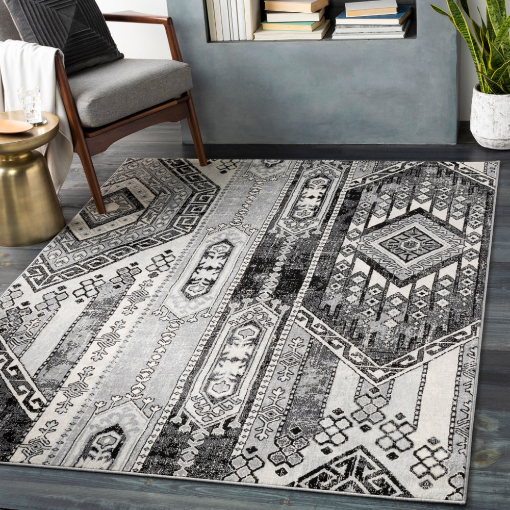 Monaco MOC-2325 Global Polypropylene Rug MOC2325-810123 Black, Medium Gray, Silver Gray, Cream 100% Polypropylene 8'10" x 12'3"