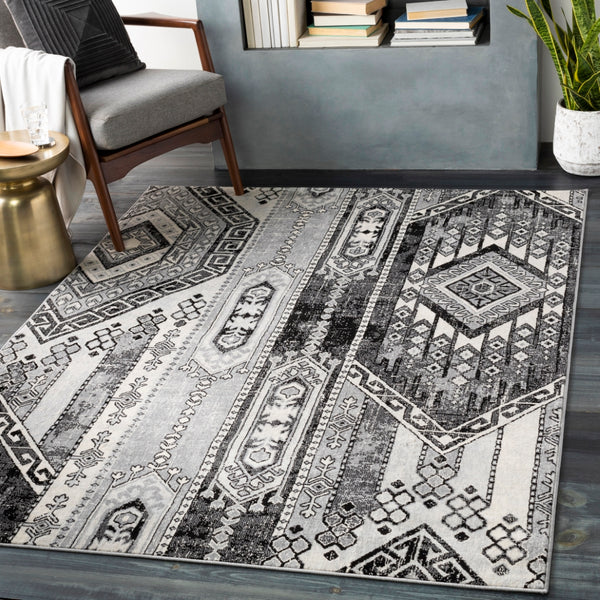 Monaco MOC-2325 Global Polypropylene Rug MOC2325-810123 Black, Medium Gray, Silver Gray, Cream 100% Polypropylene 8'10" x 12'3"