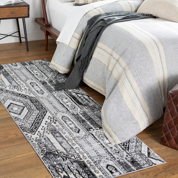 Monaco MOC-2325 Global Polypropylene Rug MOC2325-2773 Black, Medium Gray, Silver Gray, Cream 100% Polypropylene 2'7" x 7'3"