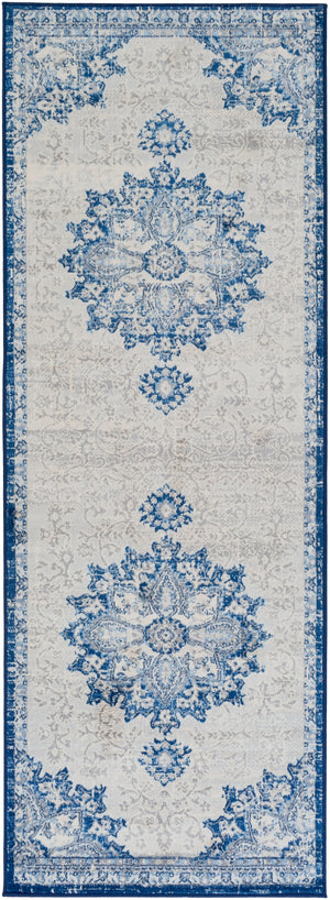 Monaco MOC-2327 Traditional Polypropylene Rug MOC2327-2773 Navy, Bright Blue, Cream, Silver Gray, Medium Gray 100% Polypropylene 2'7" x 7'3"