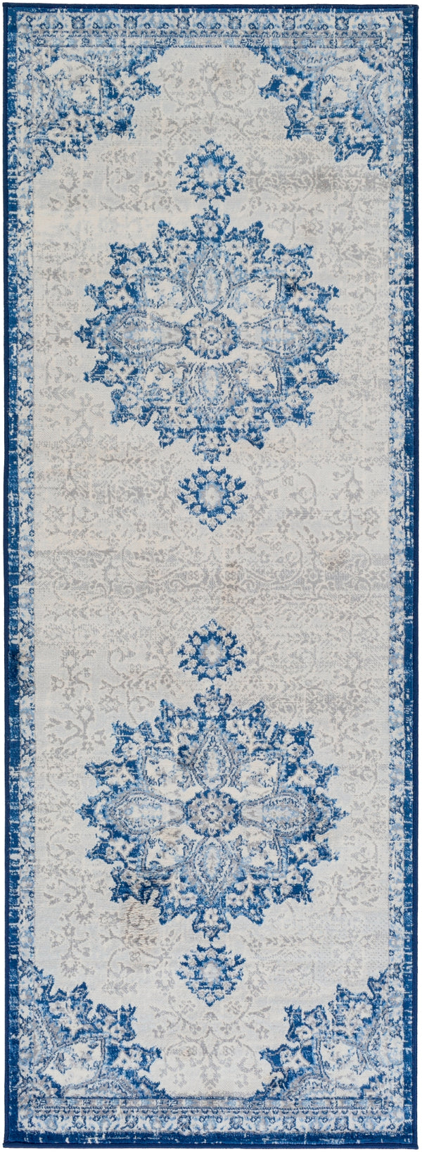 Monaco MOC-2327 Traditional Polypropylene Rug MOC2327-2773 Navy, Bright Blue, Cream, Silver Gray, Medium Gray 100% Polypropylene 2'7" x 7'3"