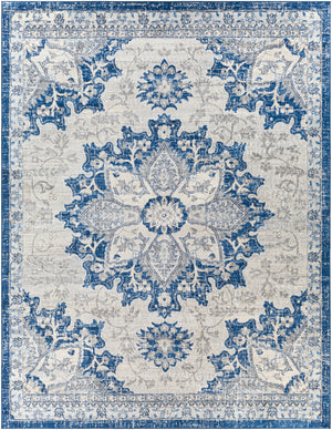 Monaco MOC-2327 Traditional Polypropylene Rug MOC2327-710103 Navy, Bright Blue, Cream, Silver Gray, Medium Gray 100% Polypropylene 7'10" x 10'3"