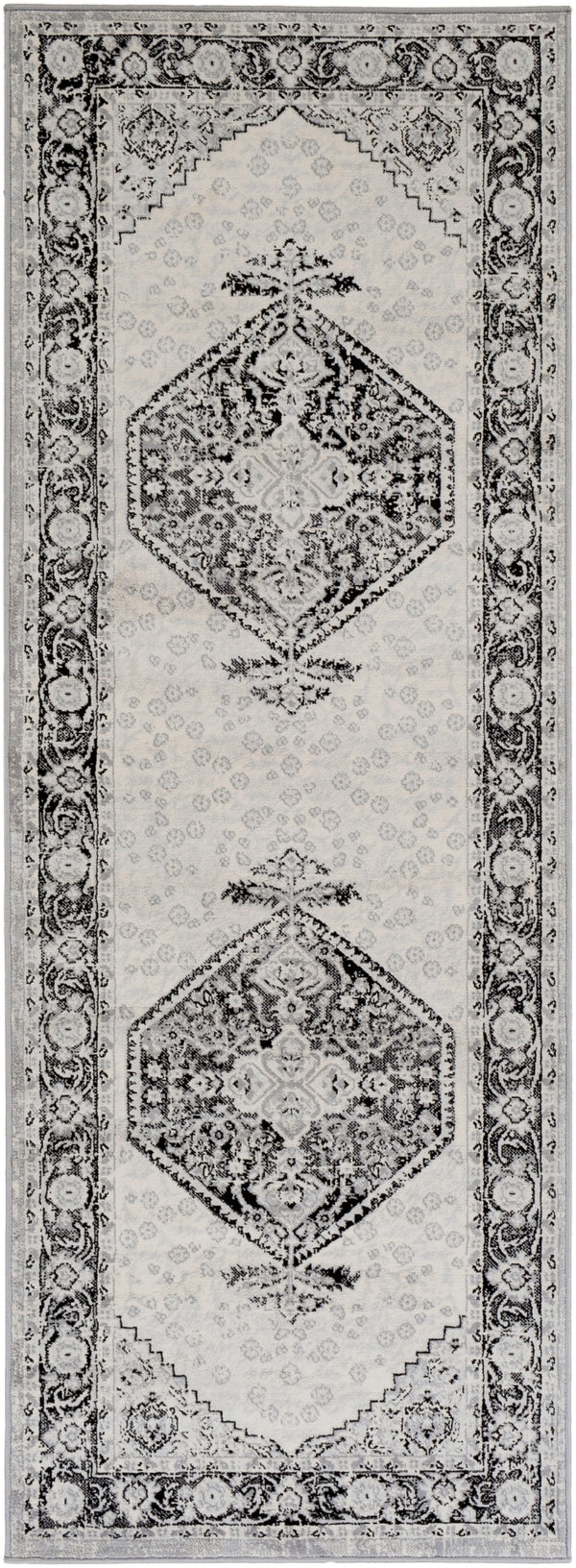 Monaco MOC-2329 Traditional Polypropylene Rug MOC2329-2773 Black, Cream, Silver Gray, Medium Gray 100% Polypropylene 2'7" x 7'3"