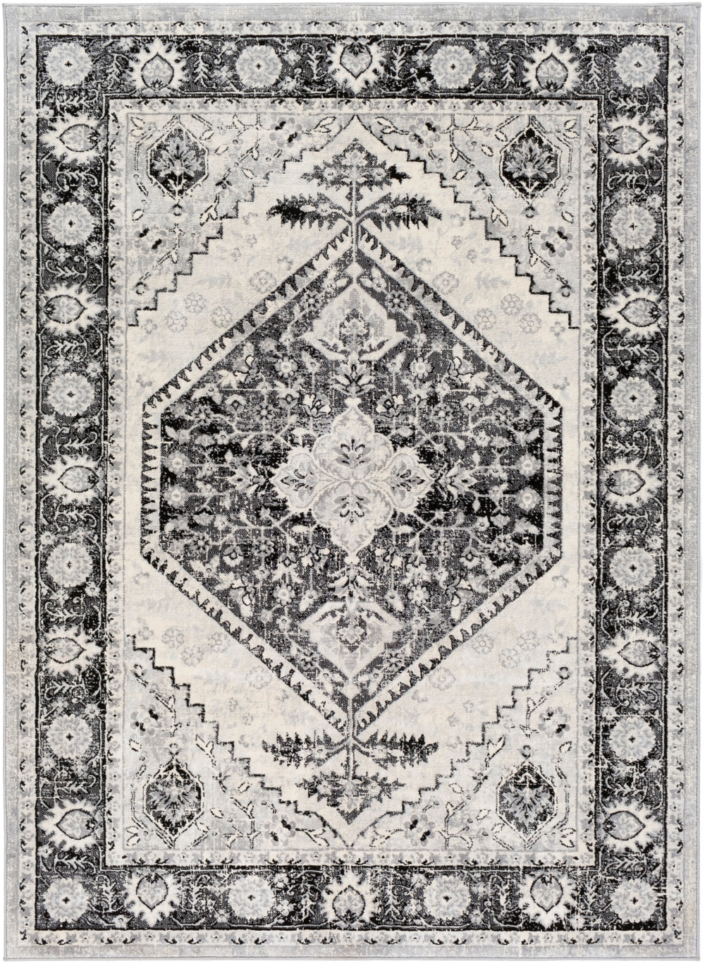 Monaco MOC-2329 Traditional Polypropylene Rug MOC2329-810123 Black, Cream, Silver Gray, Medium Gray 100% Polypropylene 8'10" x 12'3"