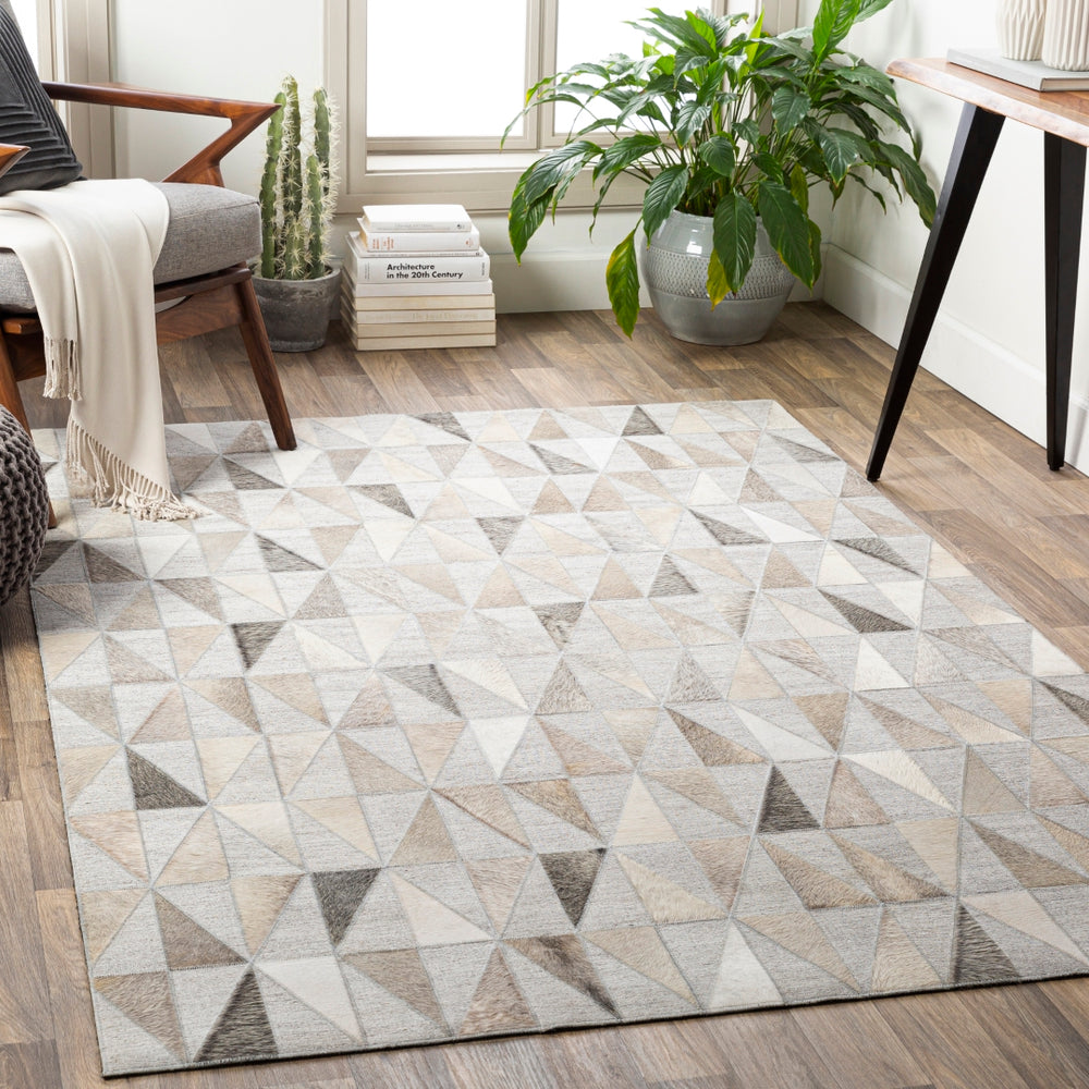 Medora MOD-1022 Rustic Viscose, Hair On Hide Rug MOD1022-576 Medium Gray, Cream, Ivory, Taupe 60% Viscose, 40% Hair On Hide 5' x 7'6"