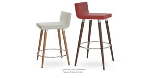 Modern Stool Light Grey And Red Leatherette