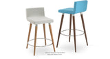 Dallas DR Wood Stools Set: Silver (Natural) and One Turquoise (Walnut Finish) Camira Wool- Dallas Dr.Wood Counter