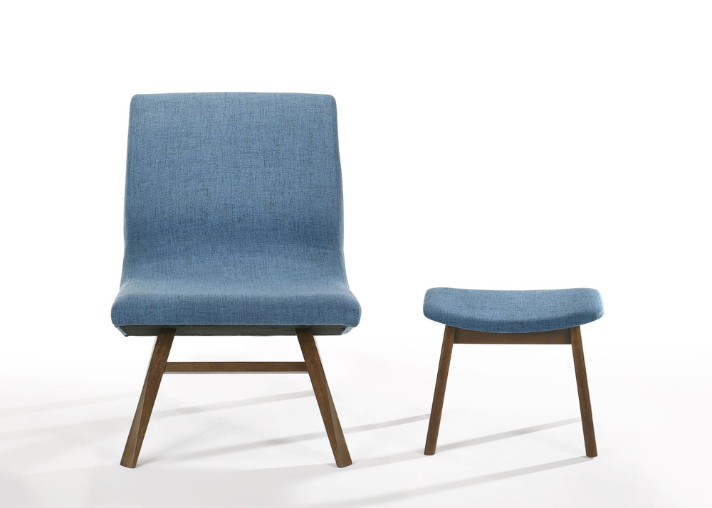 VIG Furniture Modrest Whitney - Modern Blue & Walnut Accent Chair & Ottoman VGMAMI558MI645-BLU